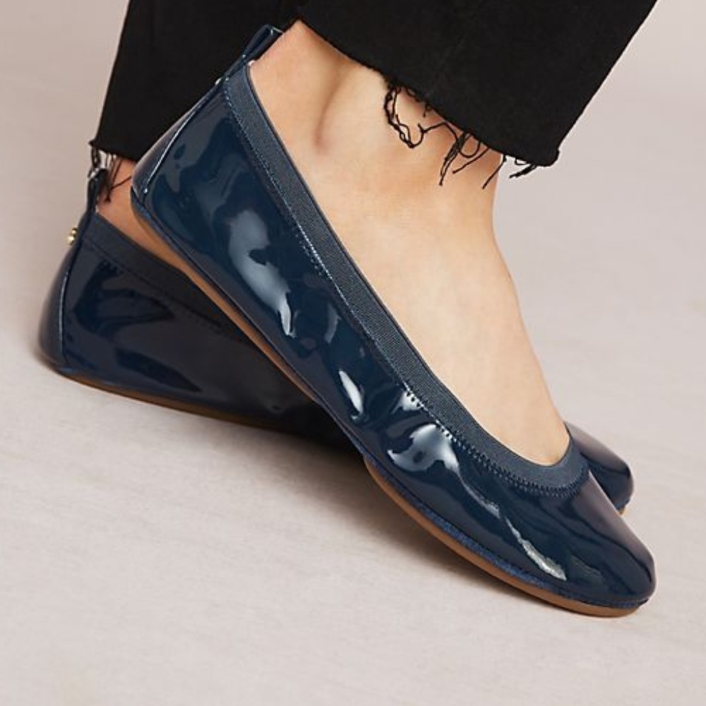Yosi Samra Navy Patent Samara Ballet Flats NIB